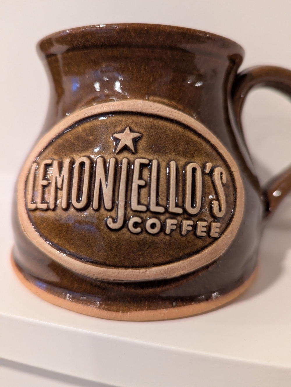 Lemonjello's Coffee Brown Ceramic Mug. Holland, Michigan Local Coffee Shop